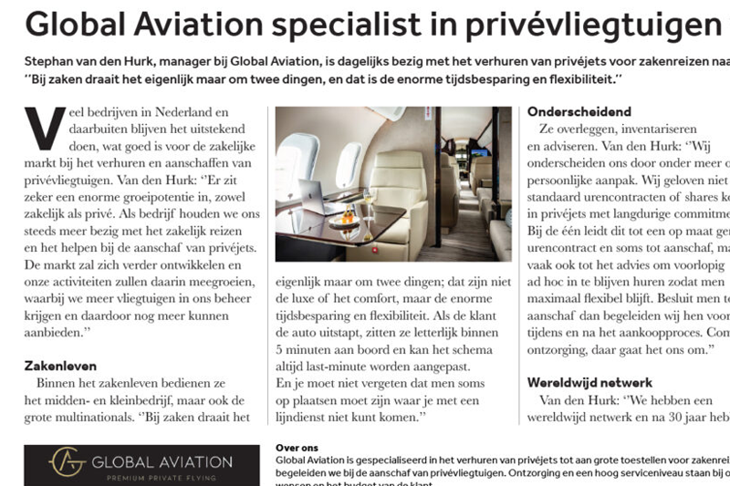 Artikel FD Global Aviation specialist in Privevliegtuigen