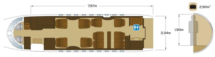 Dassault Falcon 2000 cabineplattegrond